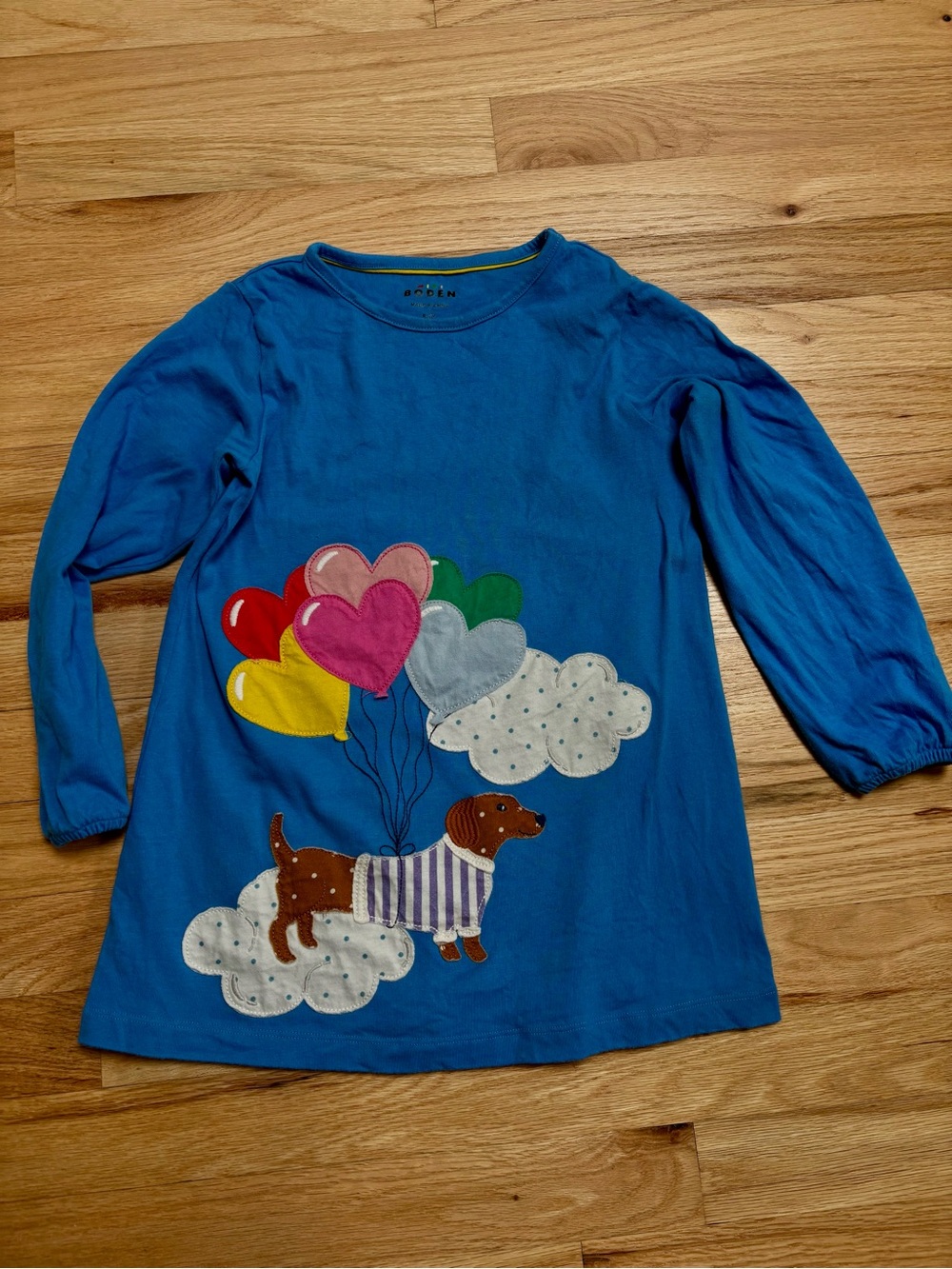 Mini Boden Bright Blue Long Sleeve Tee with Balloon Dog Appliqué